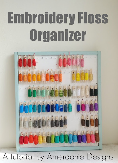 DIY Embroidery Floss Organizer using Clothespins featured by top US craft blog, Ameroonie Designs: image of Embroidery floss wrapped clothespin organizer tutorial 