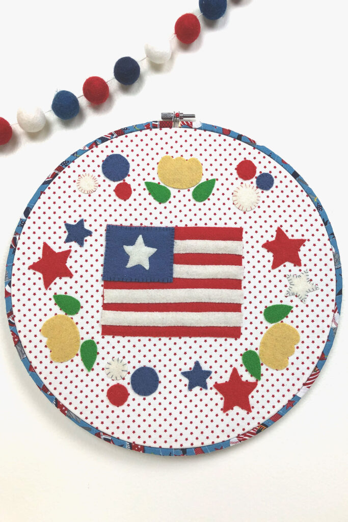 beautiful wool applique with a patriotic theme.