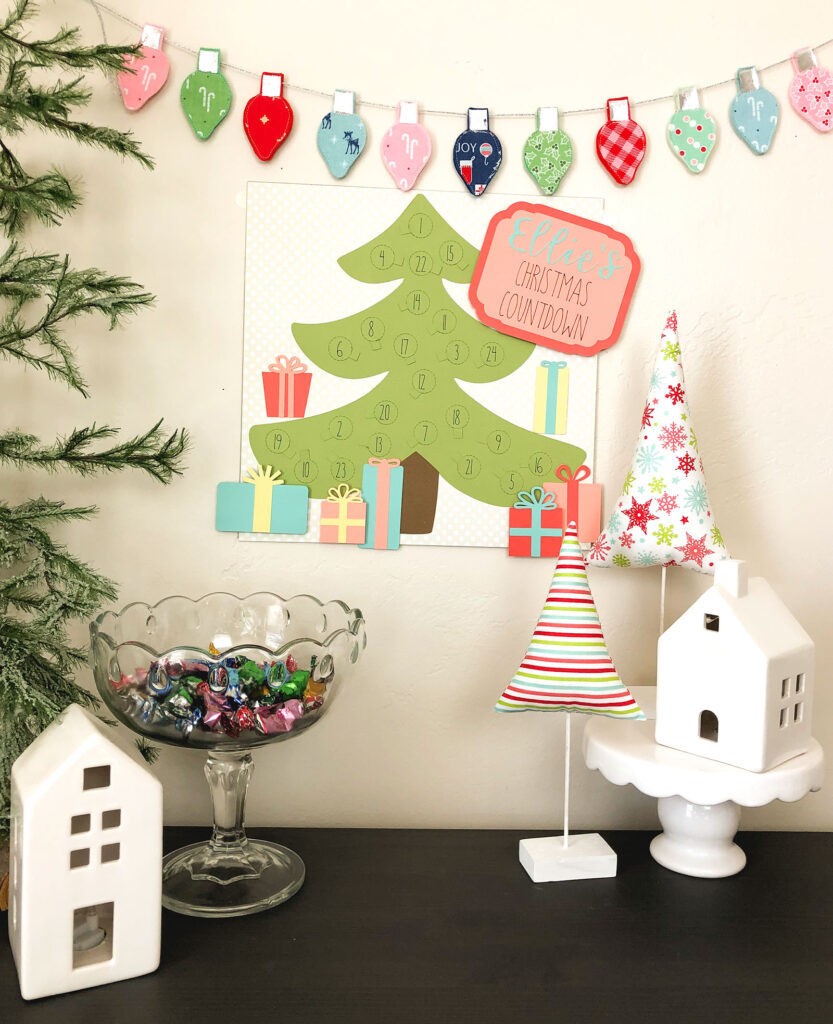 Personalized Christmas Countdown featured by top US craft blog Ameroonie Designs: Image of holiday scene including personalized countdown.