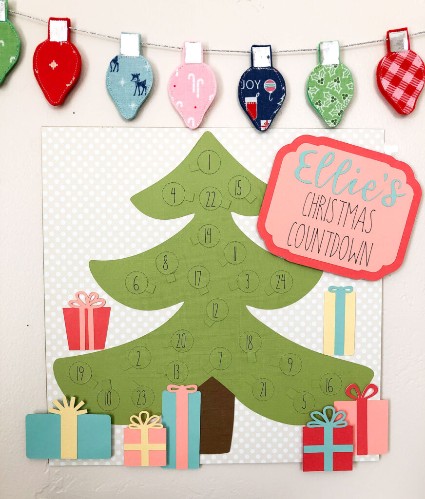 Personalized Christmas Countdown featured by top US craft blog Ameroonie Designs: image of colorful Christmas countdown with decorations.