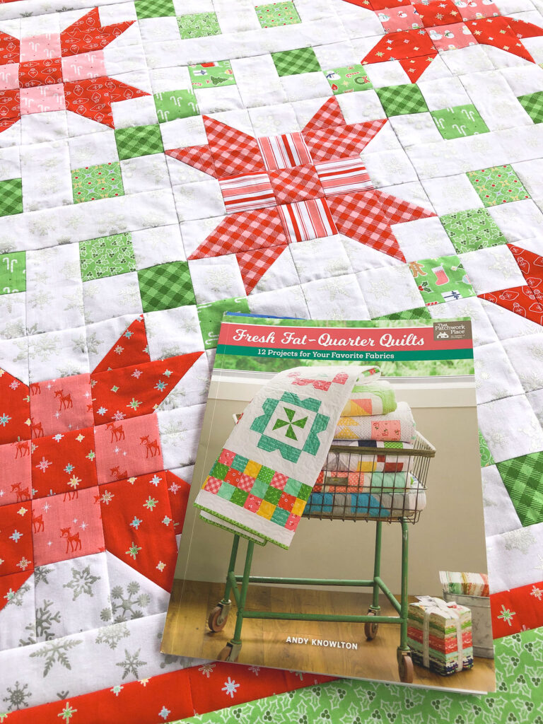 Quilting Book review by top sewing blog Ameroonie Designs: image of a quilt top and copy of Fresh Fat-Quarter Quilts book.