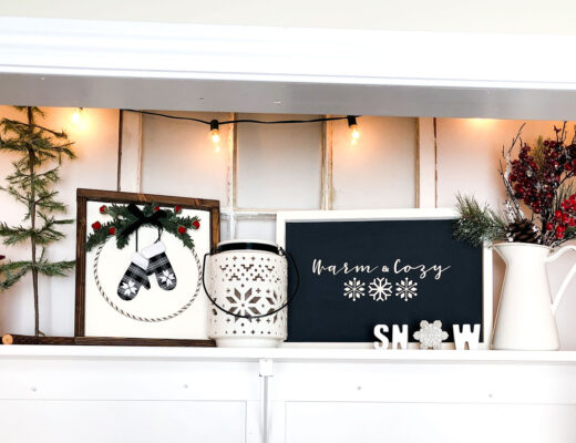 DIY Winter Decor Sign from top US craft blogger Ameroonie Designs: image of winter decor including warm and cozy sign