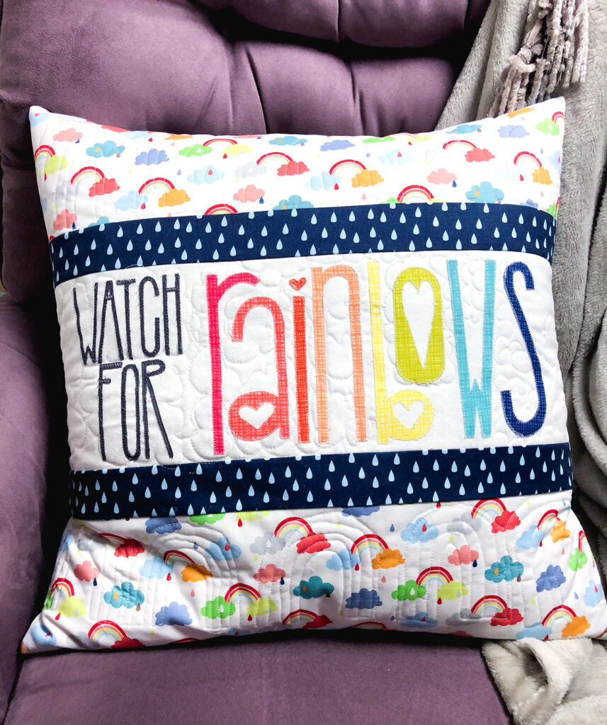 Watch for Rainbows Pillow Tutorial by Top US sewing blog Ameroonie Designs. Image of: quilted details of pillow.