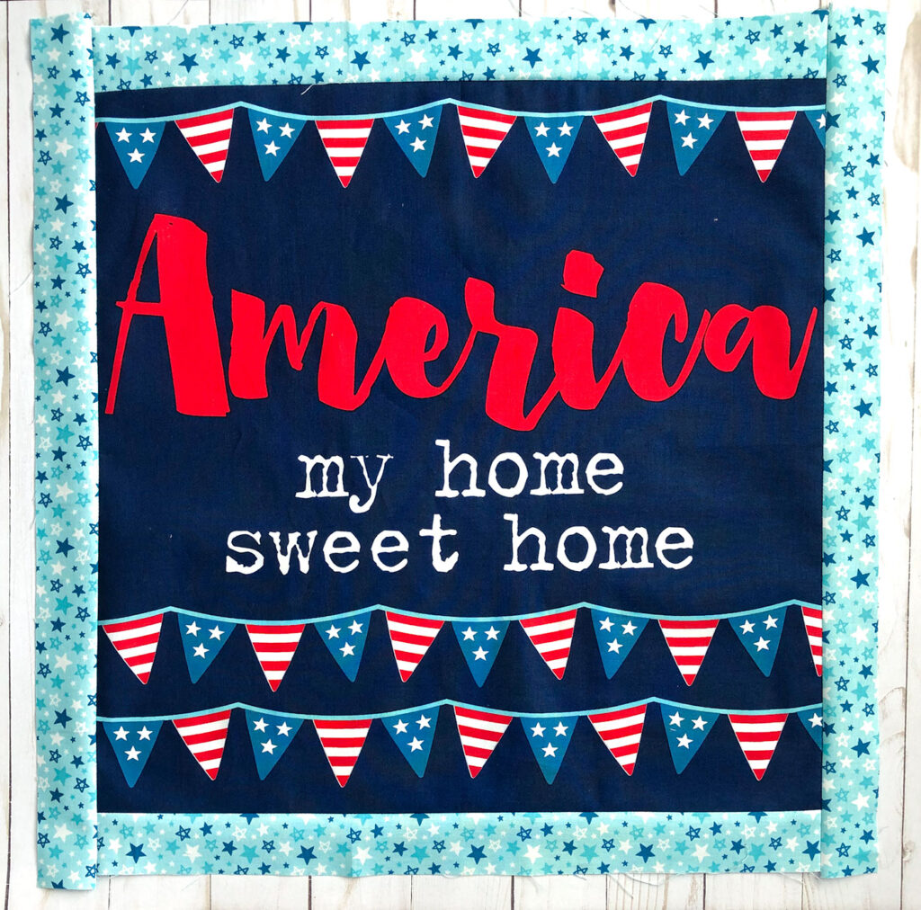 Patriotic Porch Pillow Tutorial by Top US sewing blog Ameroonie Designs. Image of: sewing borders on pillow front.