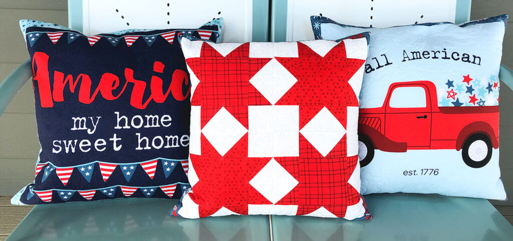 Patriotic Porch Pillow Tutorial by Top US sewing blog Ameroonie Designs. Image of: pillows on glider on porch