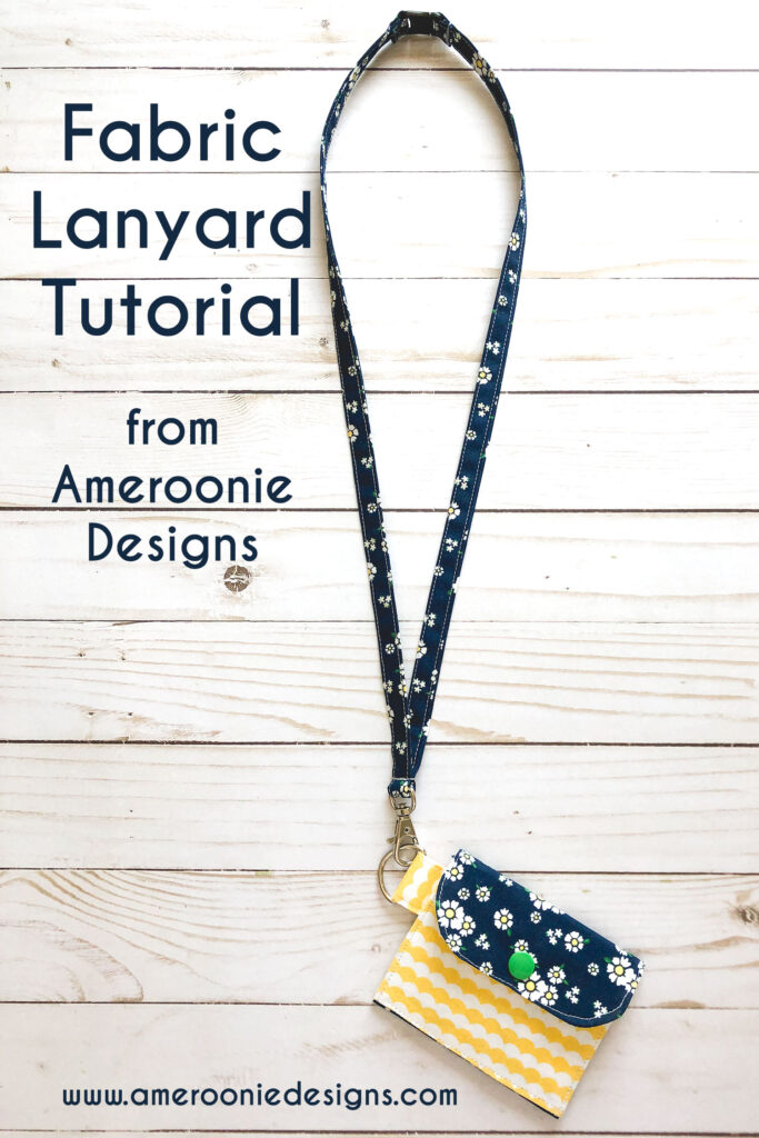 Fabric Lanyard Tutorial by Top US sewing blog Ameroonie Designs image of: fabric lanyard with safety clasp and mini wallet attached.