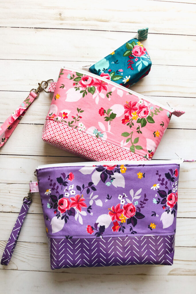 Handmade travel accessories from top US sewing blog Ameroonie Designs. Image of nesting pouches.