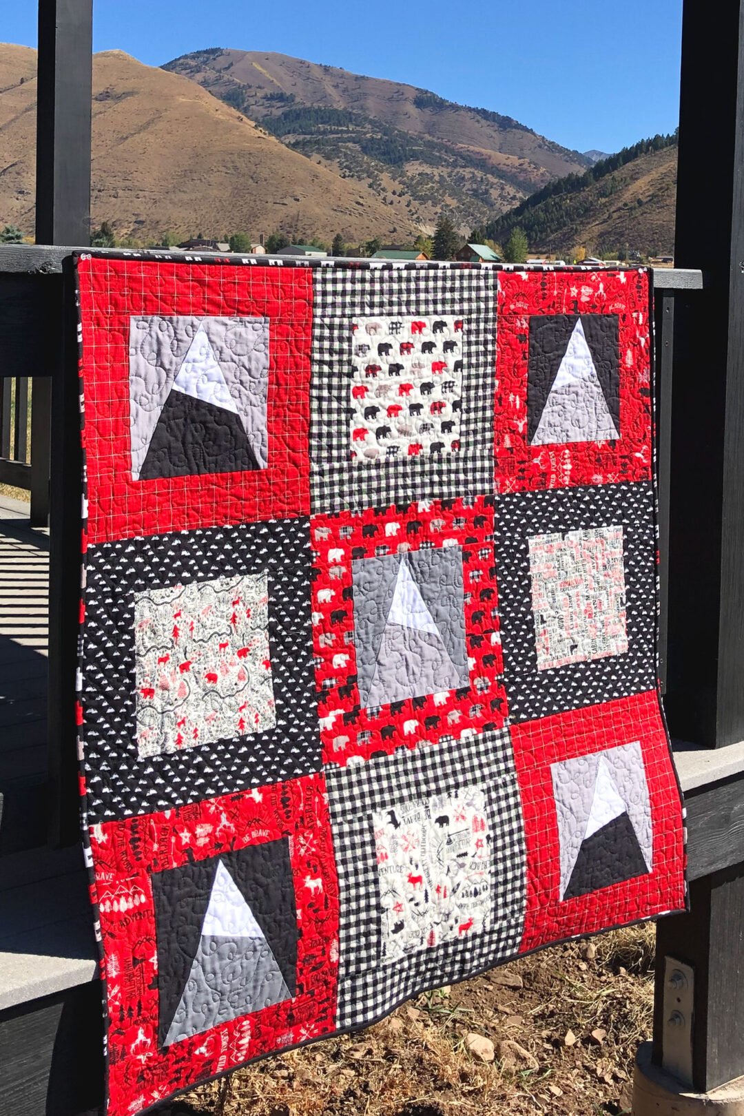 Mountain Top Quilt with easy improv Snowcapped mountain blocks