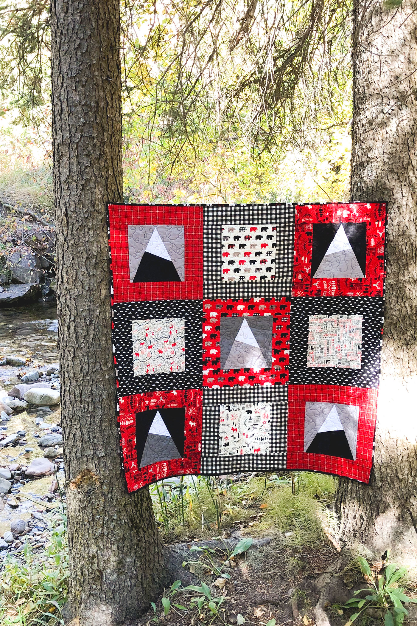 Mountain Top Quilt with easy improv Snowcapped mountain blocks