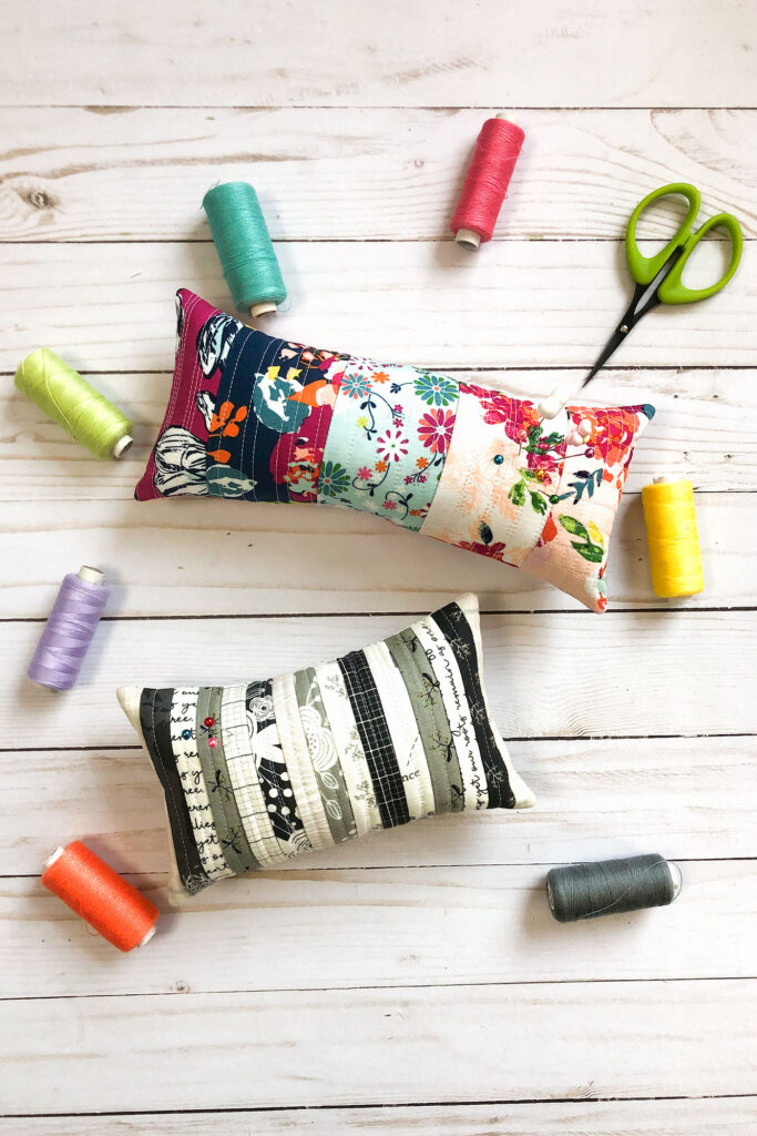 Scraptastic and Simple QAYG Strip Pincushion - Ameroonie Designs