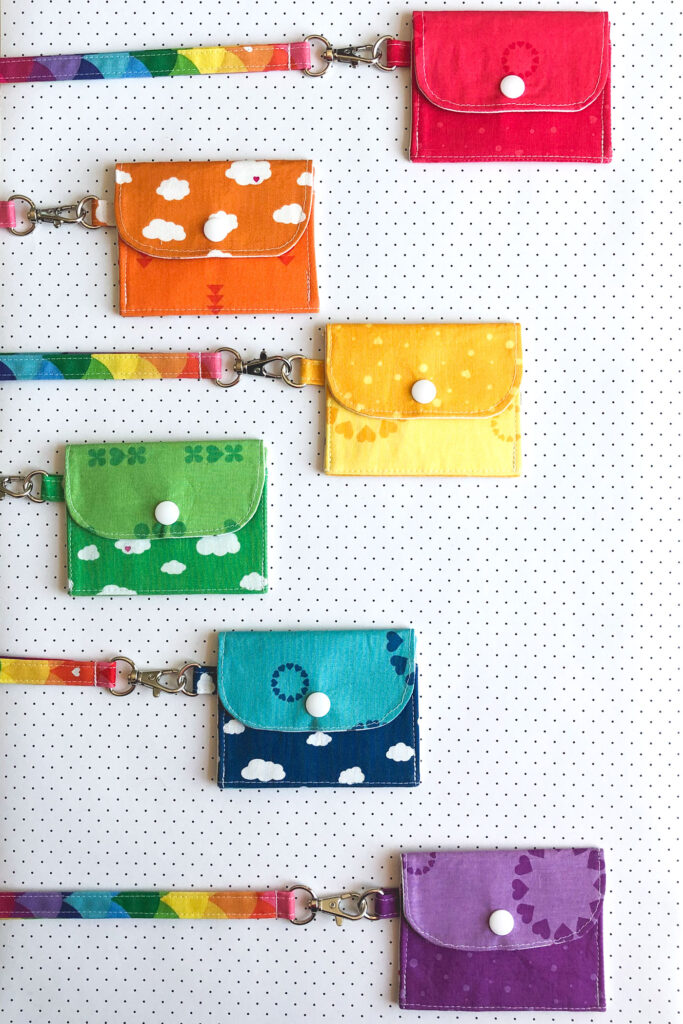 7 simple sewing projects to make this weekend from top US sewing blog Ameroonie Designs. Image of mini wallets on fabric lanyards.