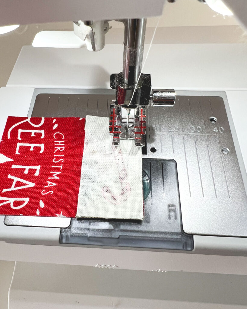 3 simple tips for staying sane when piecing small projects by Top US sewing blog Ameroonie Designs. Image of 1/4" foot on sewing machine to improve accuracy of seam allowances.